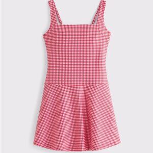YPB sculptLUX Drop-Waist Mini Dress in Red Gingham, Size M